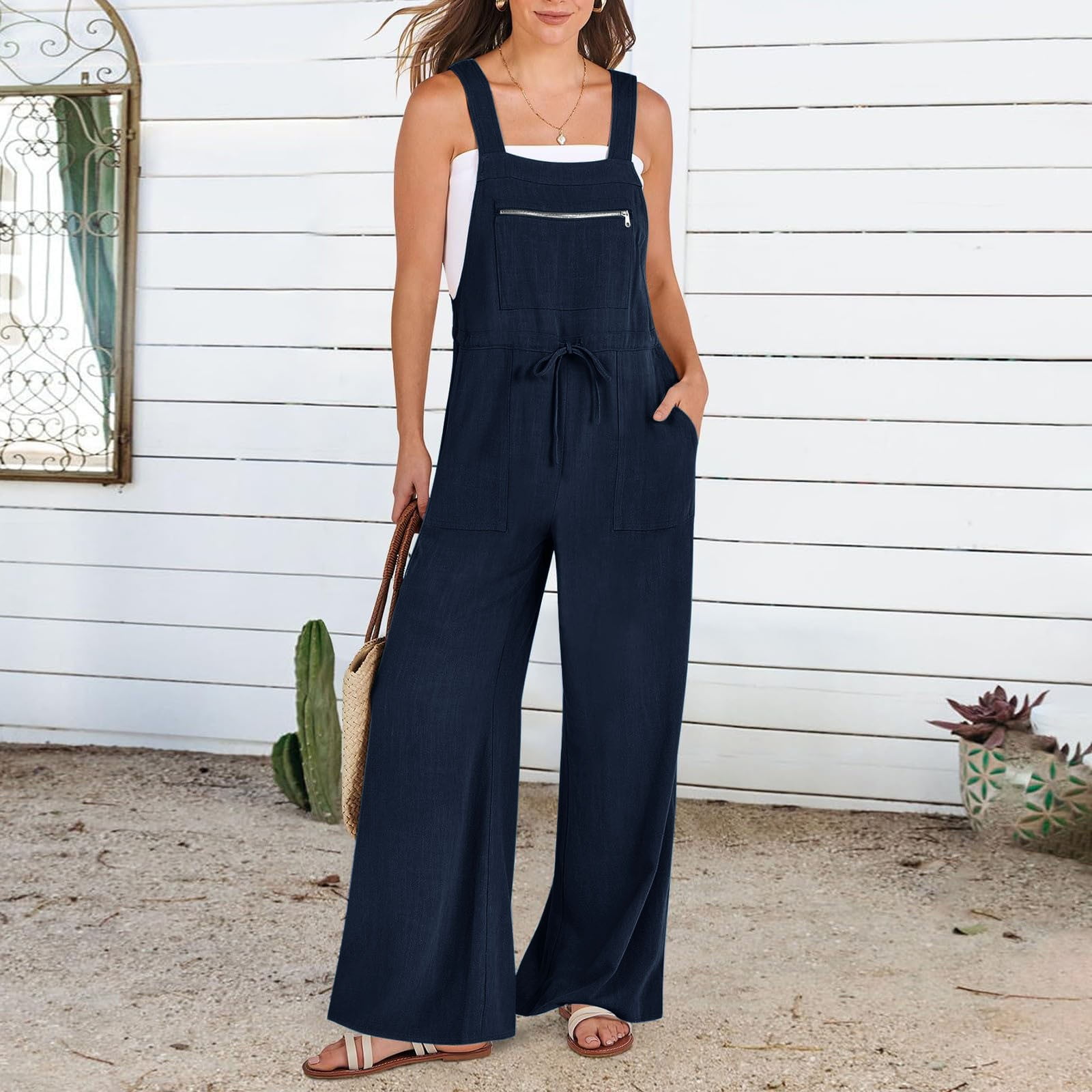 Women Casual Wide Leg Jumpsuits Summer Loose Fit Sleeveless