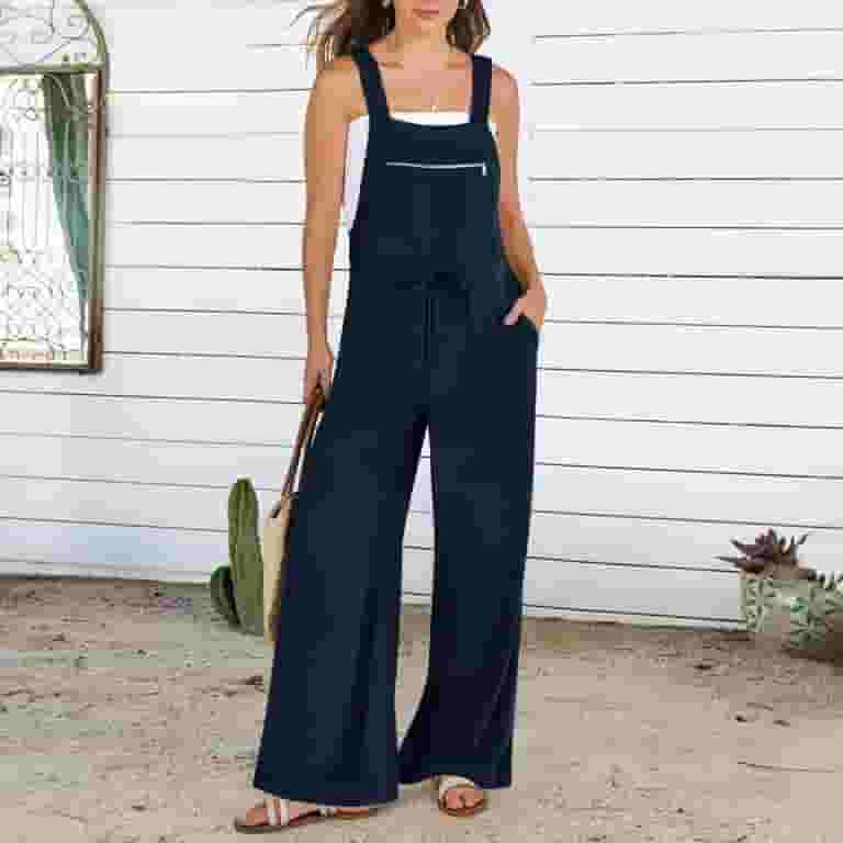 Women Casual Wide Leg Jumpsuits Summer Loose Fit Sleeveless