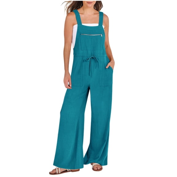 Women Casual Wide Leg Jumpsuits Summer Loose Fit Sleeveless Jumpsuit With Pockets