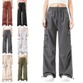 thumbnail image 1 of Women Casual Windbreaker Cargo Pants Zipper Drawstring Multi Pocket Breathable Solid Color Pants, 1 of 5