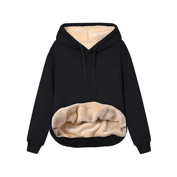 Women Casual Winter Warm Fleece Lined Pullover Hooded Sweatshirt Black XL