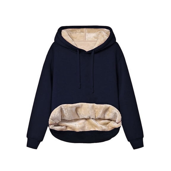 Women Casual Winter Warm Fleece Lined Pullover Hooded Sweatshirt Dark Blue S