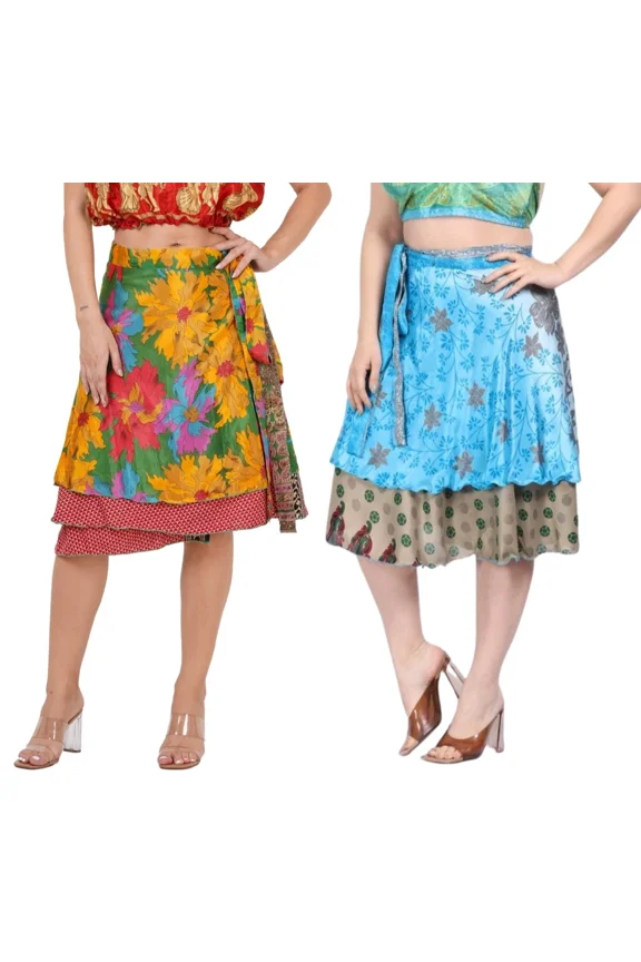 Women Casual Wrap Around Sari Magic Skirts 24" Beach Wear Wholesale Lot 5pc Mix