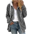 thumbnail image 1 of Women Casual Zip up Fleece Hoodies Tunic Sweatshirt Fashion Zipper Hooded Cardigan TopsCoats Long Sleeve Hooded Blouse Sweatshirt Outwear Coat Fashion Jacket Gray,XXL, 1 of 5