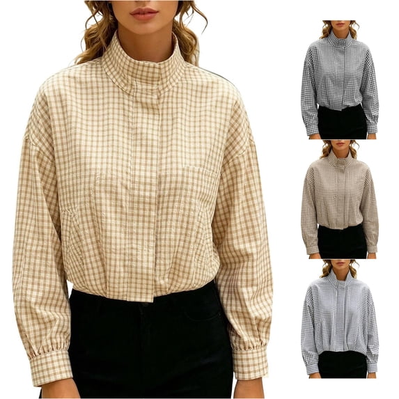 Women Casual Zip Up Lightweight Jacket Outerwear With Stand Collar Long Sleeve Front Pocketed Spring Fall Coat