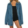 thumbnail image 1 of Women Casual Zip Up Spring Long Sleeve Oversized Denim Jackets with Pocket, 1 of 6
