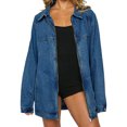 thumbnail image 1 of Women Casual Zip Up Spring Long Sleeve Oversized Denim Jackets with Pocket, 1 of 6