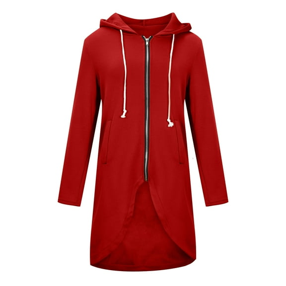 Women Casual Zip up Hoodies Irregular Hem Tunic Sweatshirt Winter Long Hoodie Jacket with Pockets and Drawstring