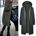 thumbnail image 1 of Women Casual Zip up Polyester Hoodies, Long Hoodie Tunic Jackets Long Sleeve Sweater Dress with Side Pockets Dark Gray L, 1 of 7