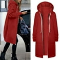 thumbnail image 1 of Women Casual Zip up Polyester Hoodies, Long Hoodie Tunic Jackets Long Sleeve Sweater Dress with Side Pockets Red XL, 1 of 7