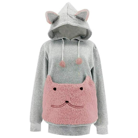 Women Cat Dog Carrier Hoodie Pet Kangaroo Pouch Sweatshirts Puppy Kitten Holder Carrier Pullover Top Hoodies, Womens Small Pet Carrier Dog Cat Pouch Hoodie Pullover Tops, XL&Pink
