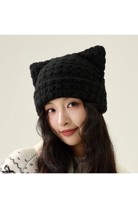 Women Cat Ear Beanie Knit Hat Cute Warm Winter Knitted Cap Fashion Autumn Cozy