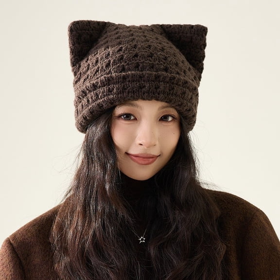 Women Cat Ear Beanie Knit Hat Cute Warm Winter Knitted Cap Fashion Autumn Cozy