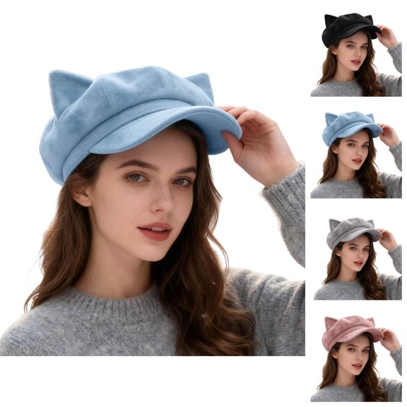 Women Cat Ear Wool Beret Hat – Soft Warm French Style Painter Cap, Cute Japanese Fashion Beret Hats for Women, Casual Streetwear Accessory for Autumn and Winter Outfits