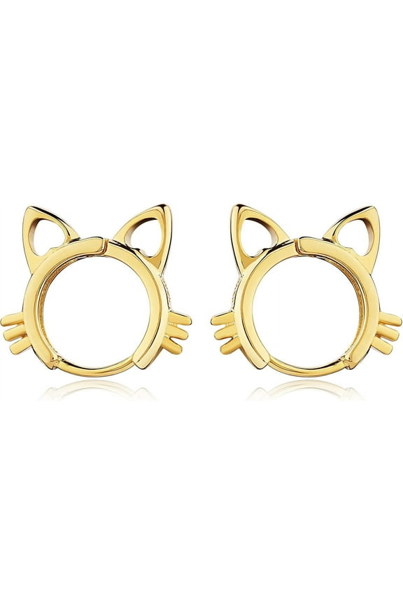 Women Cat Earrings Simple Golden Earrings Studs Cute Pet Animal Kitty Cat Face Earrings Studs Fashion Huggie Hoop Earrings Stud Jewelry Gift for Lovers Women Birthday Christmas