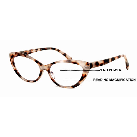 Women Cat-Eye Progressive Reading Glasses - Clear Zero Power on Top - No Line - UV Blue Blocker 191 +1.25