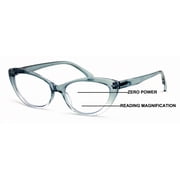 Women Cat-Eye Progressive Reading Glasses - Clear Zero Power on Top - No Line - UV Blue Blocker 191 +2.00