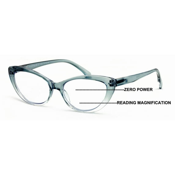 Women Cat-Eye Progressive Reading Glasses - Clear Zero Power on Top - No Line - UV Blue Blocker 191 +3.25