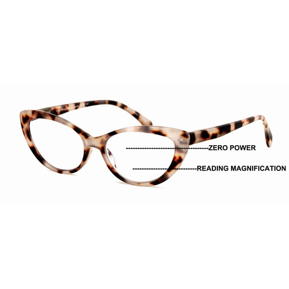 Women Cat-Eye Progressive Reading Glasses - Clear Zero Power on Top - No Line - UV Blue Blocker 191 +4.00