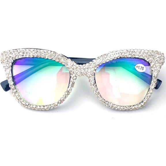 Women Cat Eye Reading Glasses Fashion Shiny Bling Anti Blue Light Magnifier Reader bling Rhinestone Reading Glasses