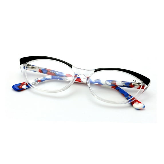 Women Cat Eye Slim Sleek Vintage Fashion Acetate Reading Glasses - 2 Tone Pointed Tip Reader Eyeglasses