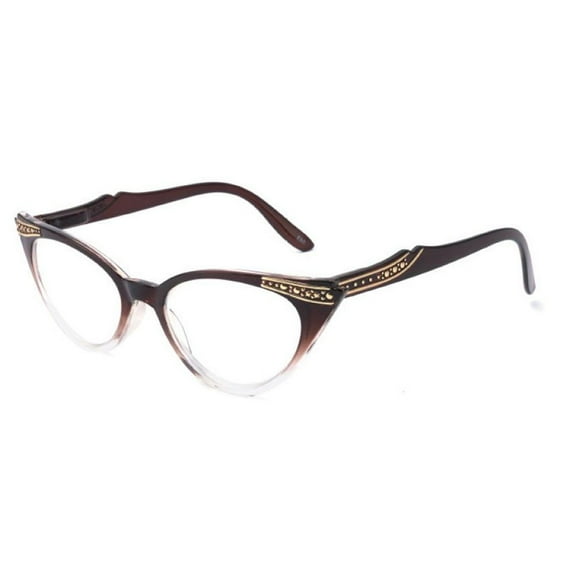 Women Cat Eyes Gradient Brown Reading Glasses Ladies Readers Spring Hinge Butterfly Trendy Plastic HD Diamond Presbyopia Glasses +3.50