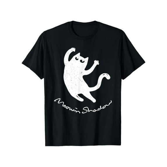 Women Cat Lover Tee Black S-5XL Vintage Kitten Shadow Graphic Casual Short Sleeve Soft Cotton Short sleeves
