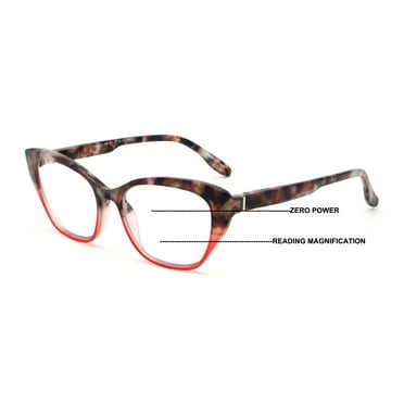 Women Cateye Progressive Clear Bifocal Reading glasses - No Line or Bubble - Zero Power on Top CR08 +2.00