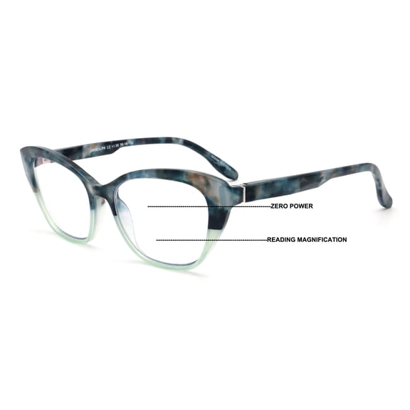 Women Cateye Progressive Clear Bifocal Reading glasses - No Line or Bubble - Zero Power on Top CR08 +2.50