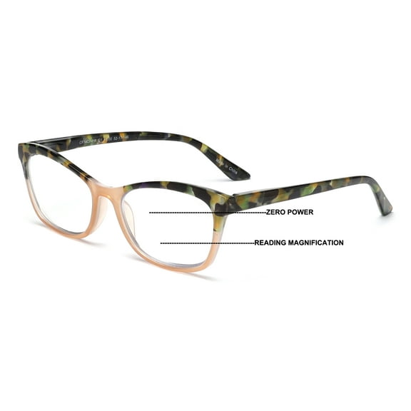 Women Cateye Progressive Reading Glasses - No Line or Bubble - Zero Power on Top Reader CR14 +1.00