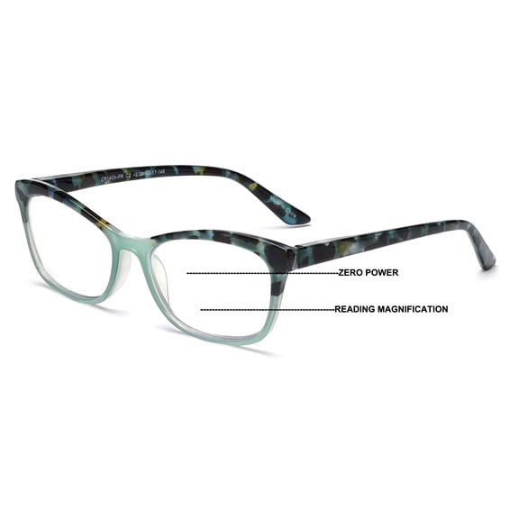 Women Cateye Progressive Reading Glasses - No Line or Bubble - Zero Power on Top Reader CR14 +1.25