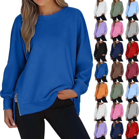 Women Causal Fleece Jacket Pullover Crewneck Fuzzy Blouse Long Sleeve Oversized Drop Shoulder Warm Thick Fall Winter Sweatshirt