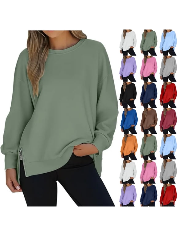 Women Causal Fleece Jacket Pullover Crewneck Fuzzy Blouse Long Sleeve Oversized Drop Shoulder Warm Thick Fall Winter Sweatshirt
