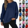 thumbnail image 1 of Women Causal Fleece Jacket Pullover Crewneck Fuzzy Blouse Long Sleeve Oversized Drop Shoulder Warm Thick Fall Winter Sweatshirt, 1 of 9