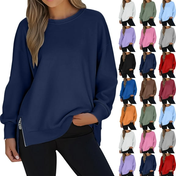 Women Causal Fleece Jacket Pullover Crewneck Fuzzy Blouse Long Sleeve Oversized Drop Shoulder Warm Thick Fall Winter Sweatshirt