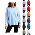 thumbnail image 1 of Women Causal Fleece Jacket Pullover Crewneck Fuzzy Blouse Long Sleeve Oversized Drop Shoulder Warm Thick Fall Winter Sweatshirt, 1 of 9