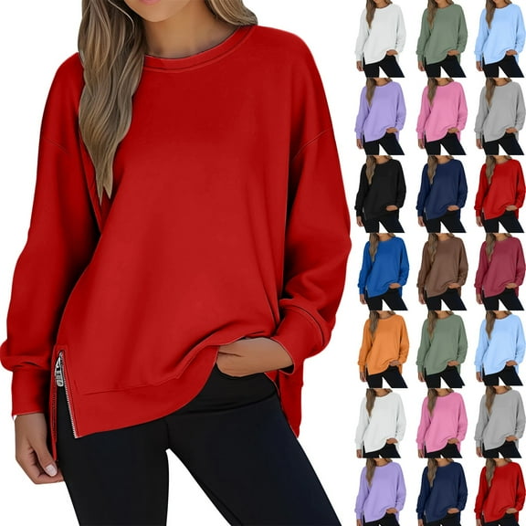 Women Causal Fleece Jacket Pullover Crewneck Fuzzy Blouse Long Sleeve Oversized Drop Shoulder Warm Thick Fall Winter Sweatshirt