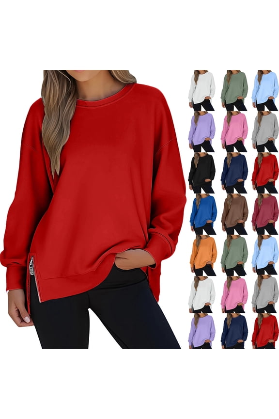 Women Causal Fleece Jacket Pullover Crewneck Fuzzy Blouse Long Sleeve Oversized Drop Shoulder Warm Thick Fall Winter Sweatshirt