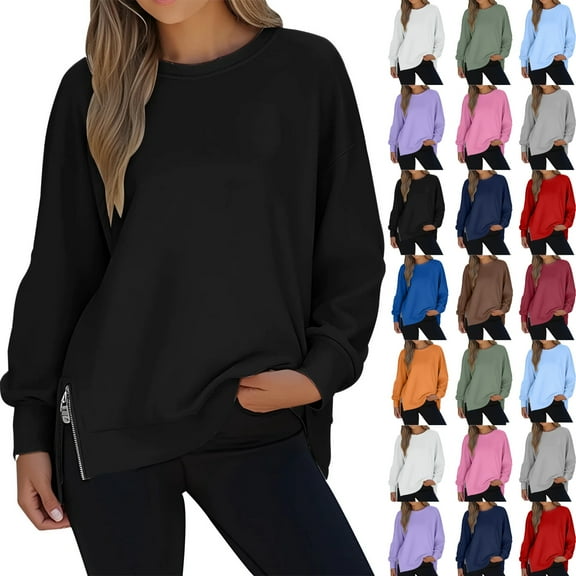 Women Causal Fleece Jacket Pullover Crewneck Fuzzy Blouse Long Sleeve Oversized Drop Shoulder Warm Thick Fall Winter Sweatshirt