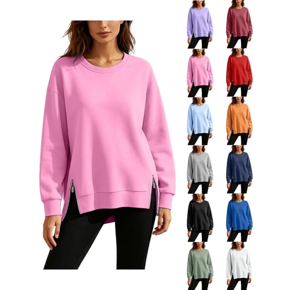 Women Causal Fleece Jacket Pullover Crewneck Fuzzy Blouse Long Sleeve Oversized Drop Shoulder Warm Thick Fall Winter Sweatshirt