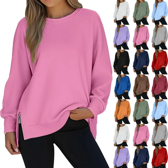 Women Causal Fleece Jacket Pullover Crewneck Fuzzy Blouse Long Sleeve Oversized Drop Shoulder Warm Thick Fall Winter Sweatshirt