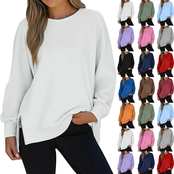 Women Causal Fleece Jacket Pullover Crewneck Fuzzy Blouse Long Sleeve Oversized Drop Shoulder Warm Thick Fall Winter Sweatshirt