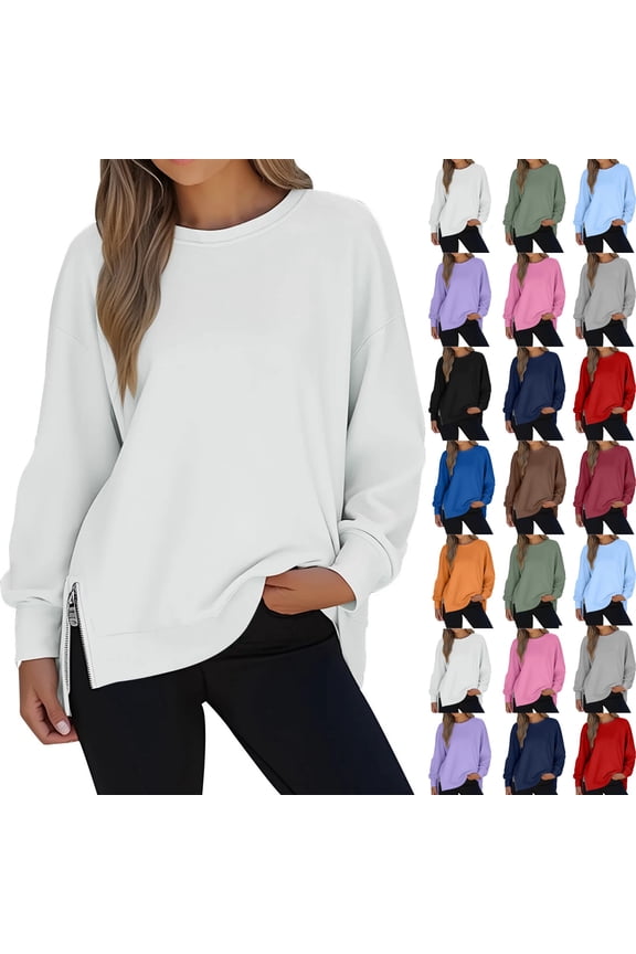 Women's Pullover Sweatshirt Crewneck Long Sleeve Fuzzy Blouse Oversized Solid Color Drop Shoulder Trendy Fashionable Casual Warm Thick Fall Winter Sweatshirt