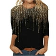 thumbnail image 1 of Women Causal T-shirt Sparkle Sequin Printed 3/4 Sleeve Crewneck Pullover Dressy Glitter Loose Tunic Tee, 1 of 4