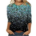 thumbnail image 1 of Women Causal T-shirt Sparkle Sequin Printed 3/4 Sleeve Crewneck Pullover Dressy Glitter Loose Tunic Tee, 1 of 4