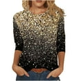 thumbnail image 1 of Women Causal T-shirt Sparkle Sequin Printed 3/4 Sleeve Crewneck Pullover Dressy Glitter Loose Tunic Tee, 1 of 4