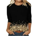 thumbnail image 1 of Women Causal T-shirt Sparkle Sequin Printed 3/4 Sleeve Crewneck Pullover Dressy Glitter Loose Tunic Tee, 1 of 4