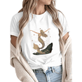 thumbnail image 1 of Women Celestial Mermaid Star Wave Green Beige Vintage Front Print Graphic Comfortable Tees T Shirt Tops Round-neck Printed Cotton T-Shirt White S-5XL, 1 of 5
