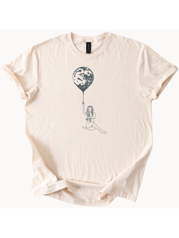 Women Celestial Moon Balloon Graphic T-Shirt
