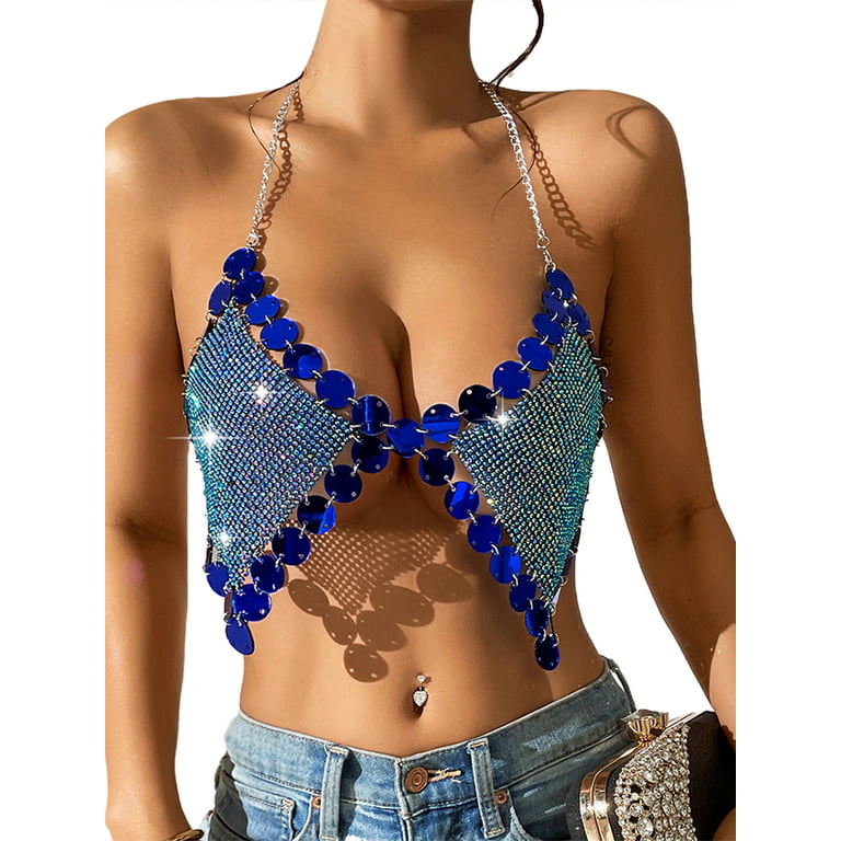 Women Chain Bra, Sparkle Rhinestone Adjustable Body Jewelry Summer Clubwear  for Party 